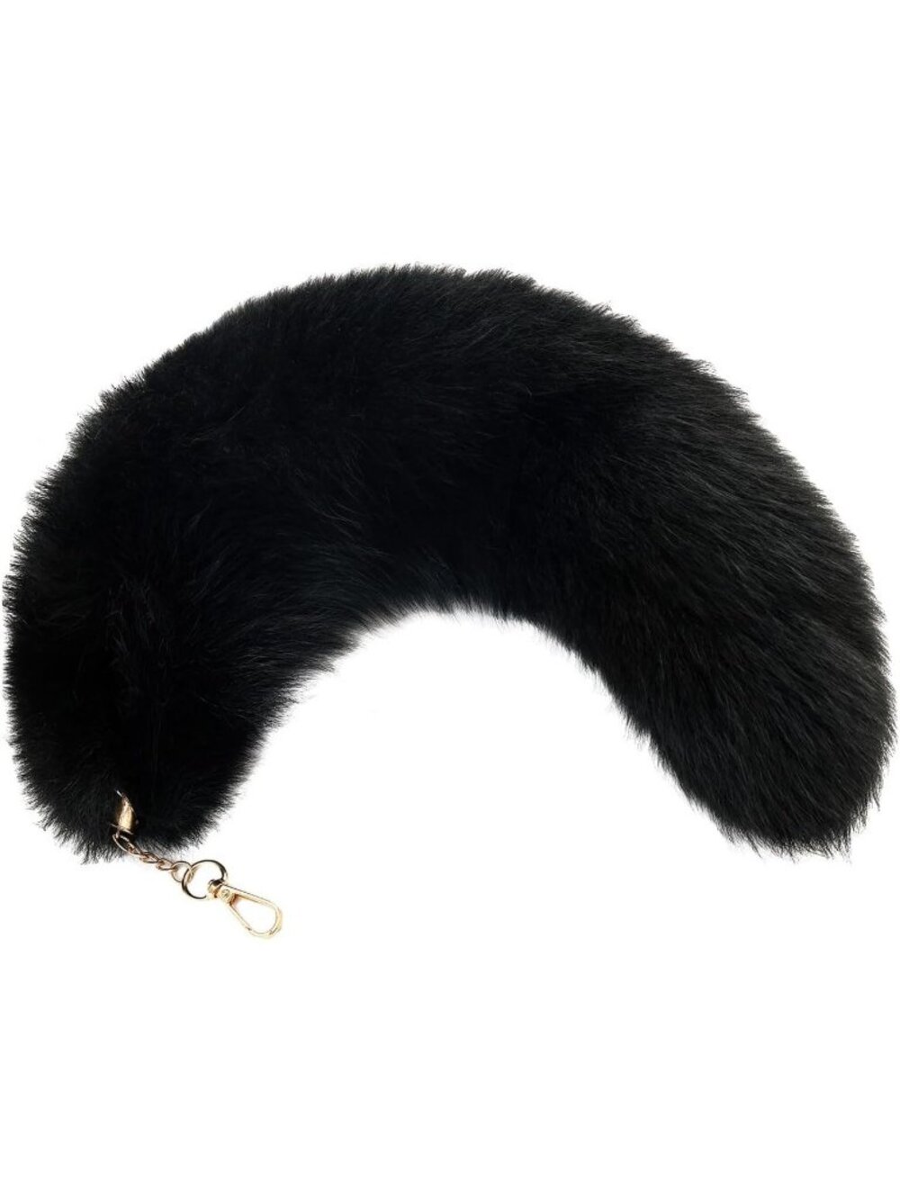 Black Fluffy Therian Fox Tail Keychain Soft Plush Cosplay Ren Faire Accessory